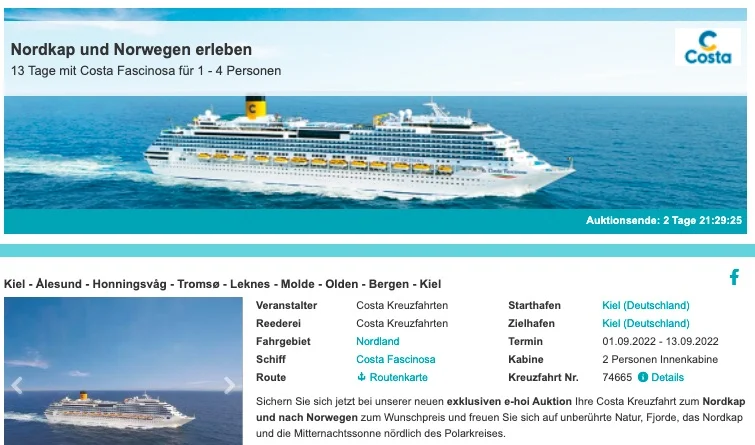 邮轮拍卖会：13天北欧挪威航线，价格由你定。