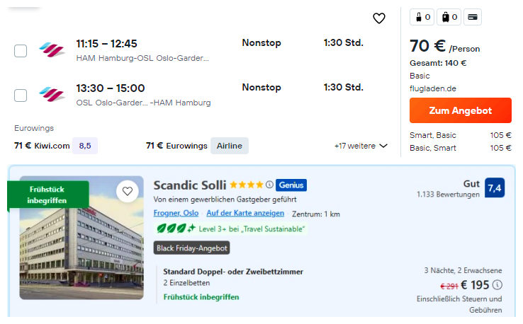 挪威奥斯陆4天游168欧，包往返机票4星级酒店住宿含早餐