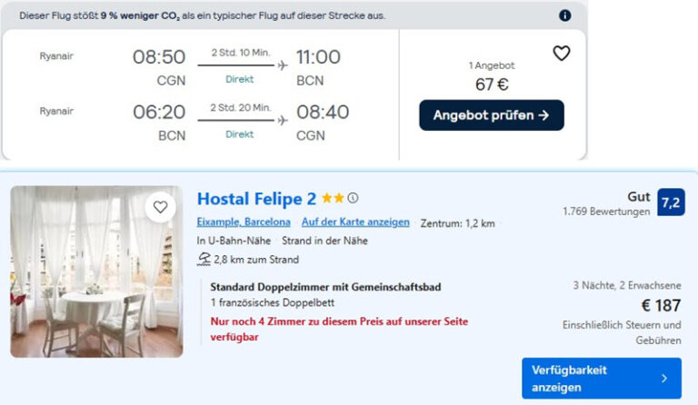 西班牙巴塞罗那4天游160欧，包往返机票高分酒店住宿