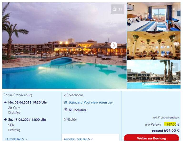 埃及红海之旅6天347欧，包往返机票4星级海滨酒店4餐接送